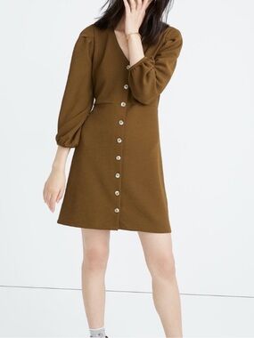 Madewell Texture and Thread Crepe Button Front 3/4 Balloon Sleeve Olive Military